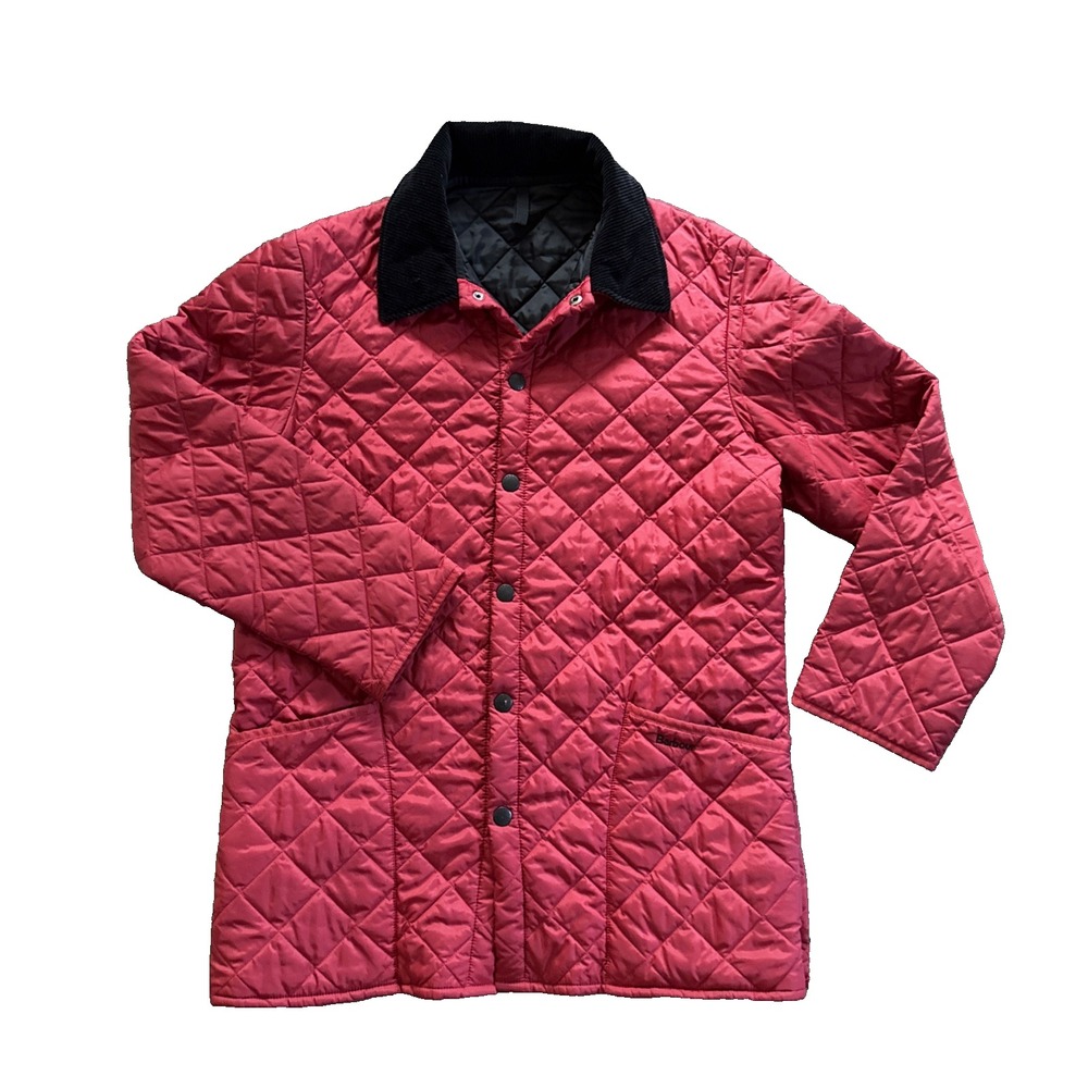 Barbour Liddesdale Quilted Jacket Men Medium Red Snap Front Corduroy Collar